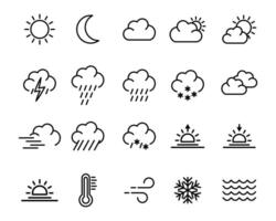 Weather icons set. Linear style. Clouds logo and sign collection. Weather forecast outline web icon set, vector