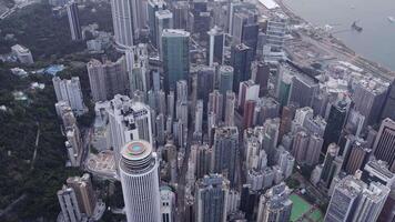 Drone view of a circular building in Hong Kong video