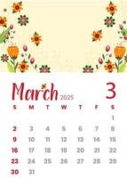 Elegant March 2025 Calendar Design with Minimalist Layout vector