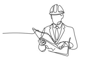 Line Art of a Professional Architect or Engineer Holding a Plan Construction Project Management vector
