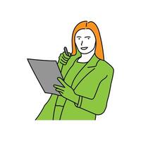 Beautiful female employee with resume paper at job interview Simple style outline vector