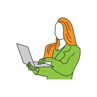 A young businessman is standing and typing on a laptop vector