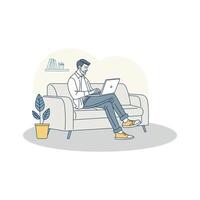 Professional Freelancer Working at Home with Laptop Computer vector
