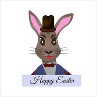 Easter bunny. Rabbit, hare. The body of the Easter bunny in a hat and the inscription Happy Easter on a white background. isolated vector