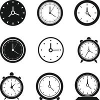 Time clock icon set Silhouette. Wall clock vectors icon.