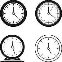 Time clock icon set Silhouette. Wall clock timer signs for UI design Illustration. vector