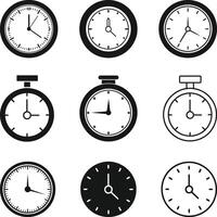 Time clock icon set Silhouette. Wall clock vectors icon. timer signs for UI design Illustration.