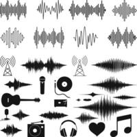 Sound wave set. Sound waves, Equalizer, Audio waves, Radio signal, Music. Recording. illustration vector