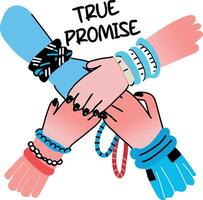 A flat sticker of hands with true promise typography vector