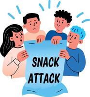A flat sticker of friends with snack attack typography vector