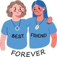 A flat sticker of two hugging best friends vector