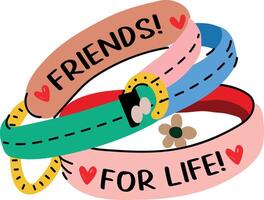 A flat sticker of friendship bracelets with the words friends and for life on them vector