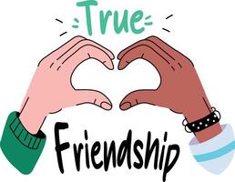 Flat sticker of two hands forming a heart shape, symbolizing the bond of true friendship vector