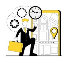 GPS. The man plots the route and calculates the time vector