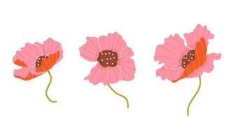 Set of poppies in flat style on a white background vector