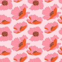 Seamless pattern with poppies on pink background vector