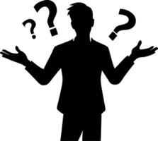 Silhouette of Puzzled Businessman with Question Marks Indicates Confusion vector