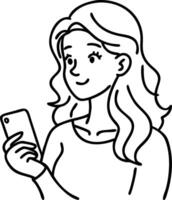 Illustration of Smiling Woman Using Smartphone for Social Media Communication vector