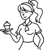 Smiling Woman Holding Cupcake Illustration for Bakery and Dessert Themes vector