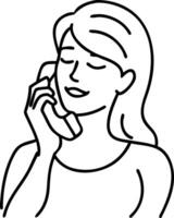 Woman Smiling While Talking on Phone Minimalist Line Art Illustration vector