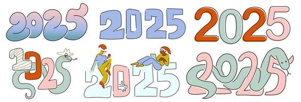 2025 New Year number in doodle style vector