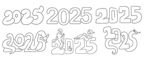 2025 New Year number in linear doodle style vector