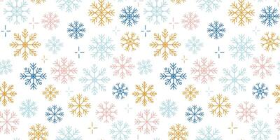 seamless pattern with colored snowflakes in doodle style vector