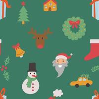 seamless pattern with Christmas and New Year doodle characters and elements vector