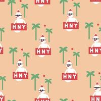 seamless pattern with Christmas snowman and palm tree vector