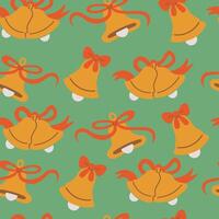 seamless pattern with bells on green background vector
