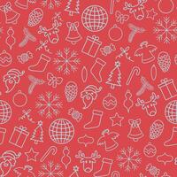 seamless pattern with Christmas linear doodle elements vector