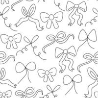 seamless pattern with ribbon bows in doodle style vector