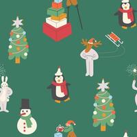 seamless pattern with Christmas and New Year doodle characters vector