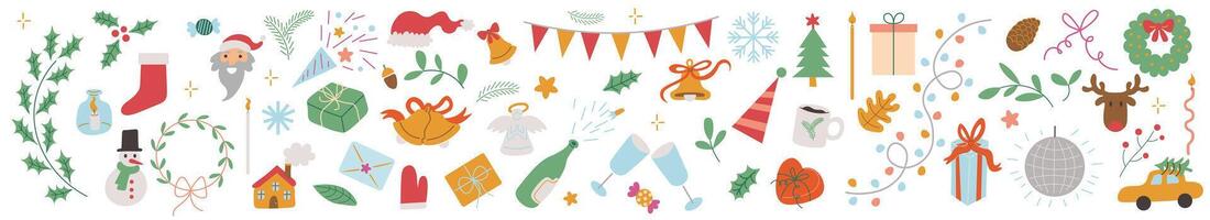 Big Christmas and New Year collection of elements in flat style vector