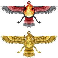 Zoroastrian winged solar disk with fire vector