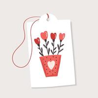 tag with red flowers for Valentine's Day, Creative design in flat style vector