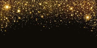 Golden glittering dust with light effect, stars, particles, grain, confetti. Abstract background with empty space for you text. Festive and luxurious design. vector
