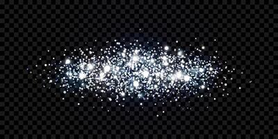 Silver glitter, sparkles, confetti. Isolated scattering particles with light effect. Transparent abstract white element with flares, glare and stars. Luminous points for luxurious banners, designs. vector