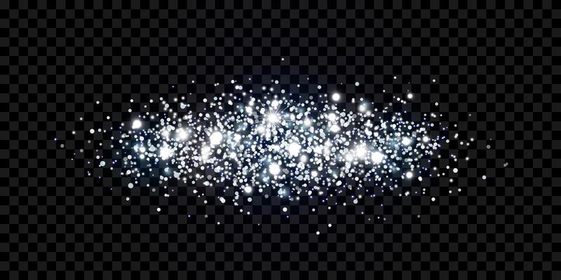 Silver glitter, sparkles, confetti. Isolated scattering particles with light effect. Transparent abstract white element with flares, glare and stars. Luminous points for luxurious banners, designs.