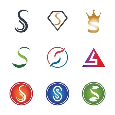 a set of six different logos with different colors, letter s,