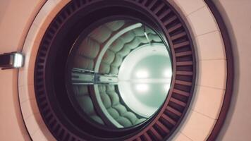 Interior view of a space station hatch with a rounded opening and soft textures video