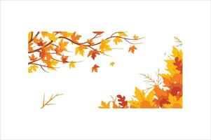 A painting of autumn leaves and the sun is framed by a tree branch. vector