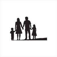 Two children and parents silhouette illustration. vector