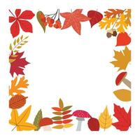 A colorful frame with leaves and a sign that says autumn. vector