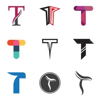 a set of different letter T logos with different colors and shapes vector
