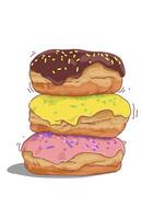 Stack of donuts with chocolate and colorful sprinkles topping vector