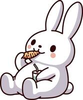 Fat rabbit relaxing while eating carrots illustration vector