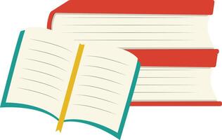 Stack of books with one book in open position vector