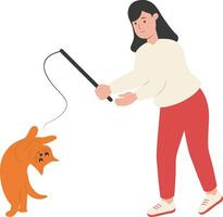 Woman Playing with Kitten vector