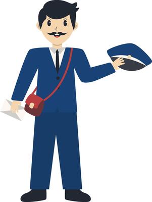 Postman Character Holding Mail and Hat